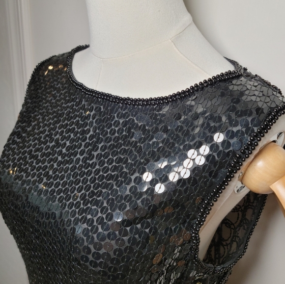 Vintage Nite Line Black Sequin Beaded Dress Size 8 Y2K Glam Cocktail Dress - Picture 4 of 9
